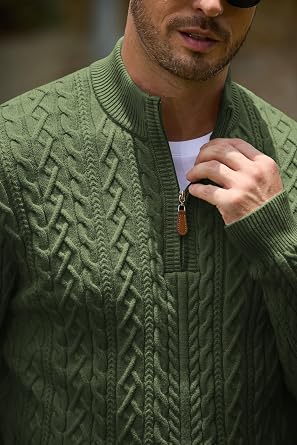 Men’s Quarter Zip Cable Knit Pullover Sweater