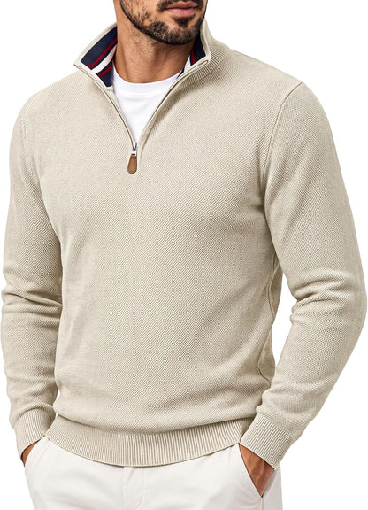 Men's Quarter Zip Pullover Sweater Casual Knit Top