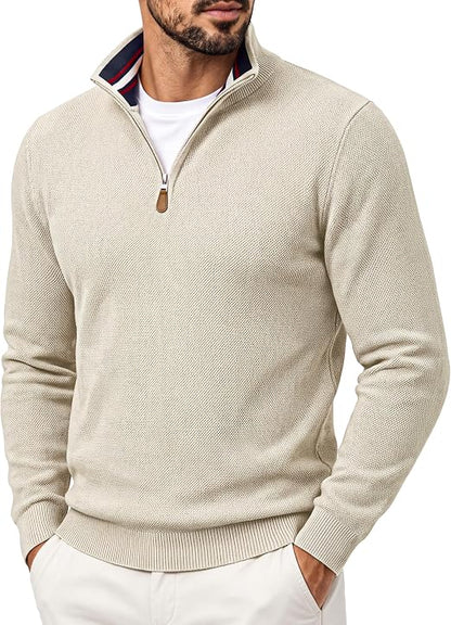 Men's Quarter Zip Pullover Sweater Casual Knit Top