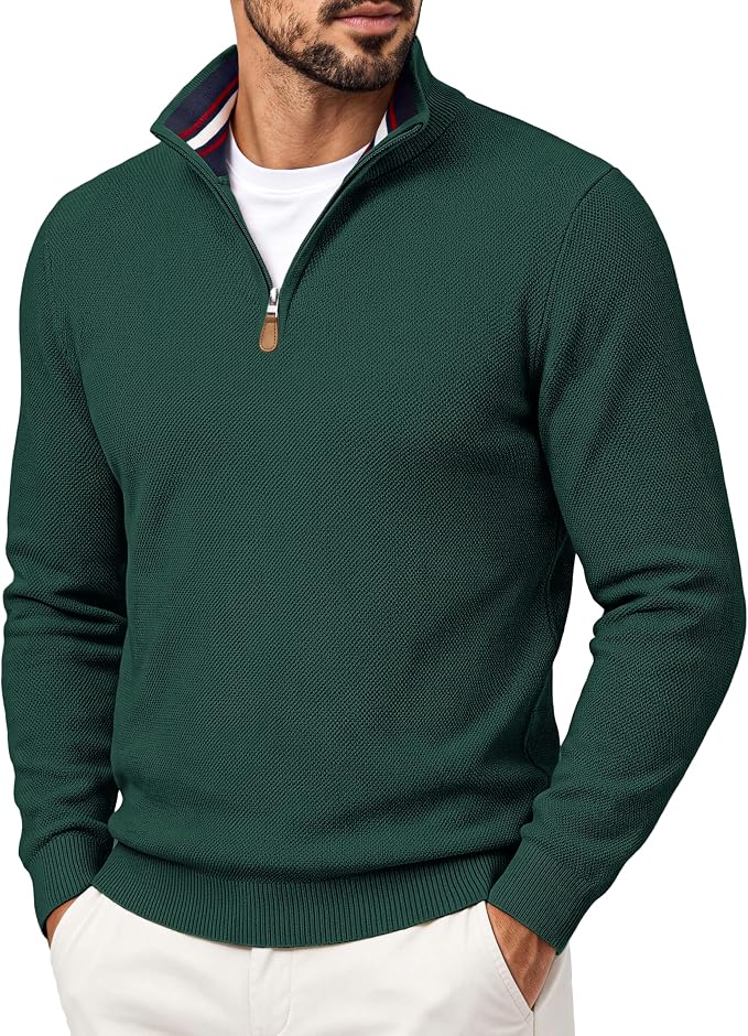 Men's Quarter Zip Pullover Sweater Casual Knit Top