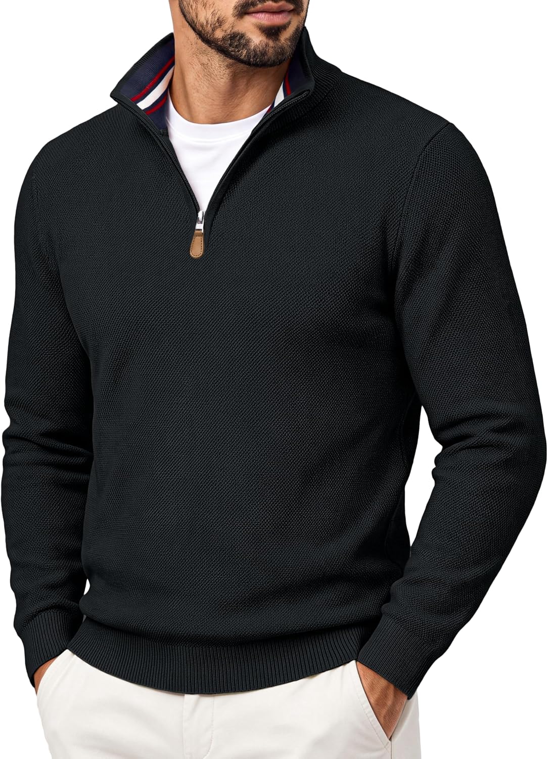 Men's Quarter Zip Pullover Sweater Casual Knit Top