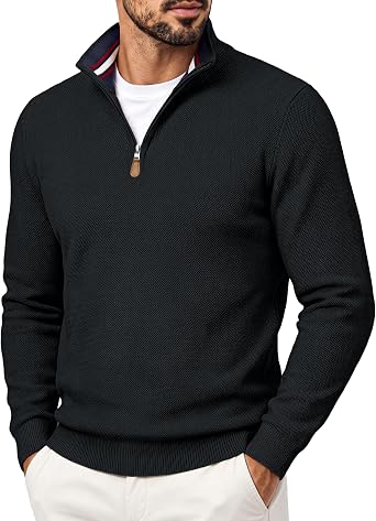 Men's Quarter Zip Pullover Sweater Casual Knit Top