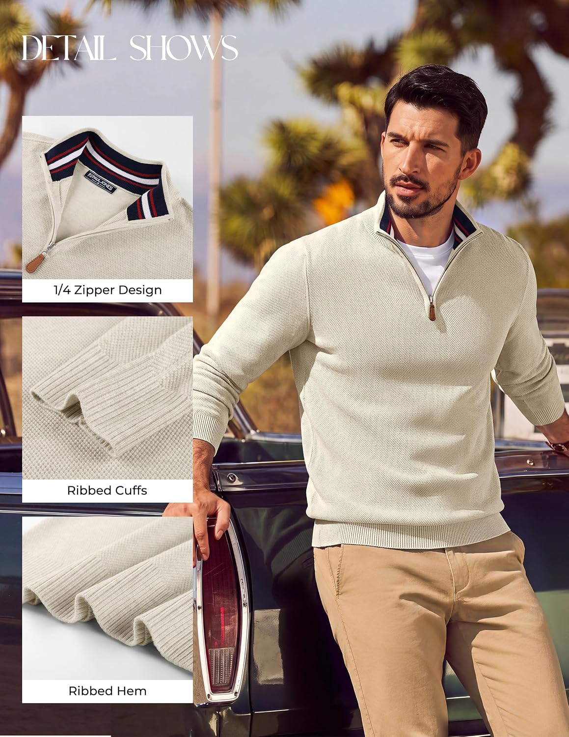 Men's Quarter Zip Pullover Sweater Casual Knit Top
