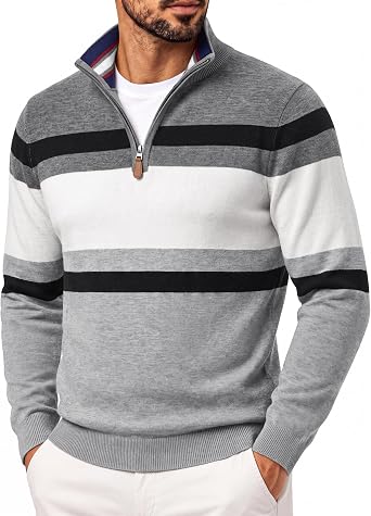 Men's Quarter Zip Pullover Sweater Casual Knit Top