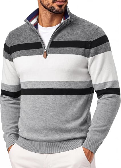 Men's Quarter Zip Pullover Sweater Casual Knit Top