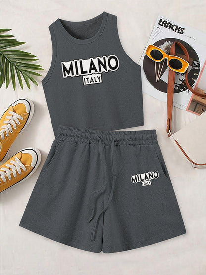 Casual Women's Two-Piece Set with Printed Top & Shorts