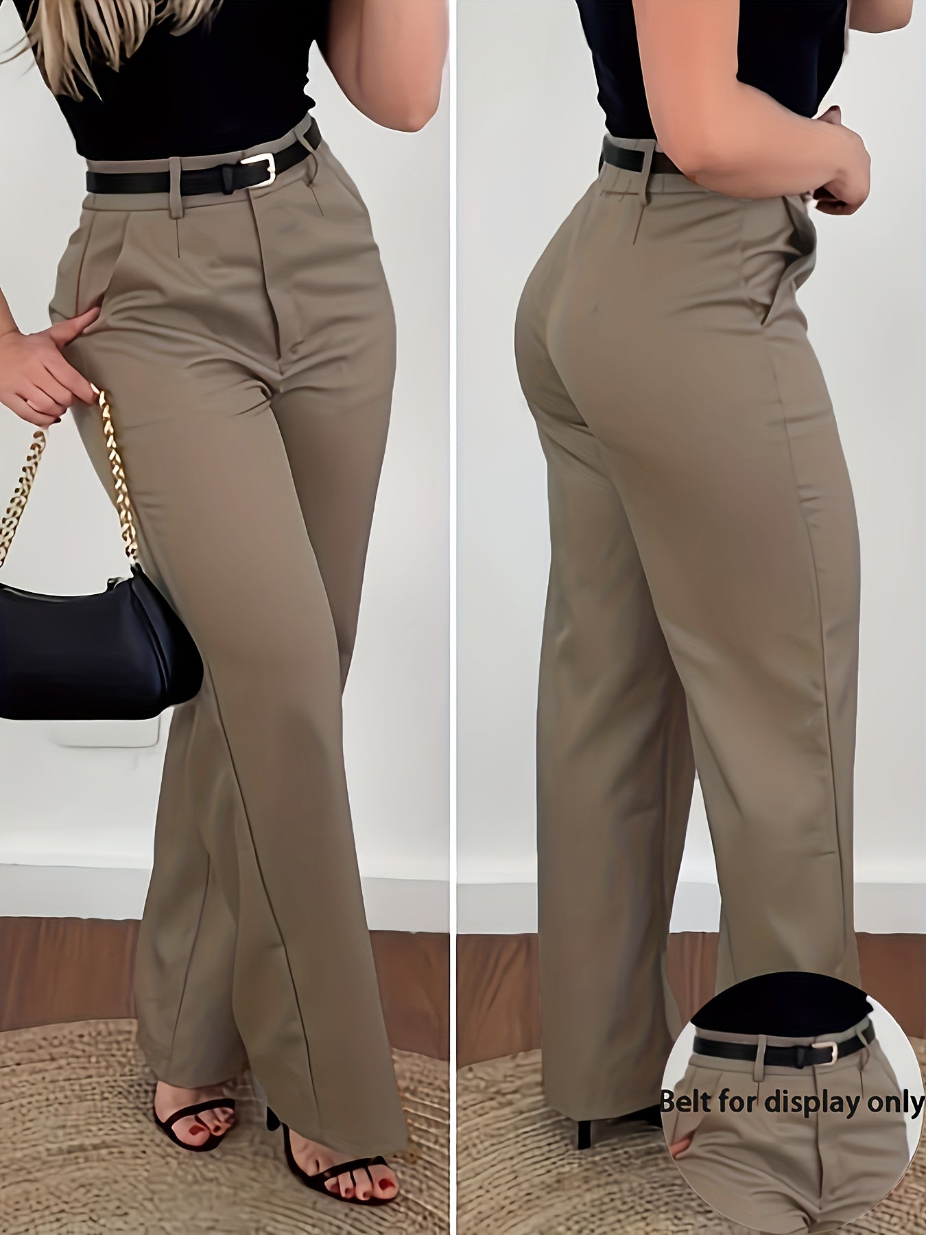 Elegant High-Waist Slightly Flared Polyester Suit Pants
