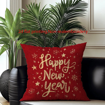 4pcs Festive New Year Throw Pillow Covers, 45.72x45.72 cm, Soft Polyester with Zipper Closure, Machine Washable, Contemporary Printed Designs - Ideal for Holiday Home Decor and Seasonal Gifts, Decorative Pillows | Cheerful Ho