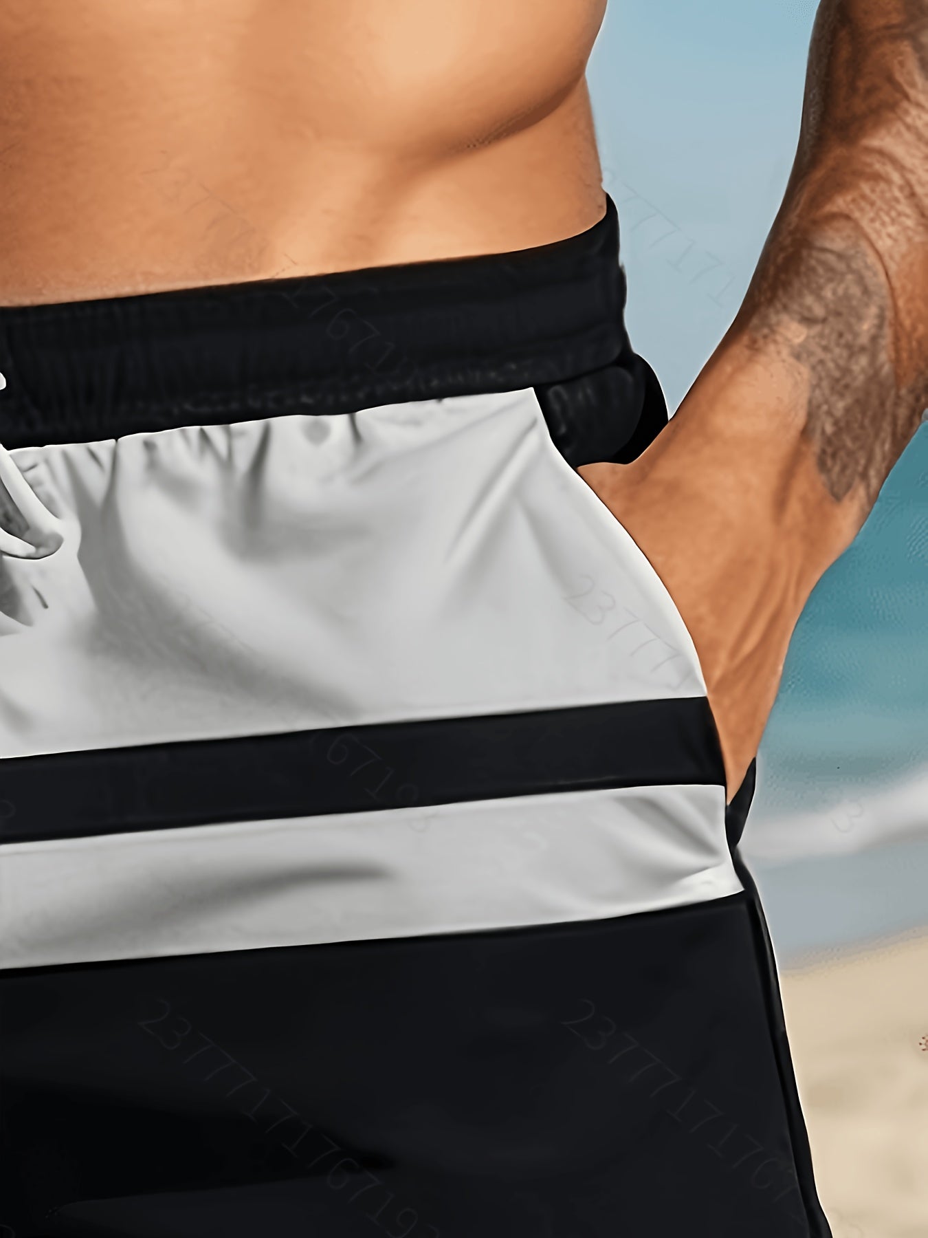 Men's Lightweight Polyester Beach Shorts with Color Block Design