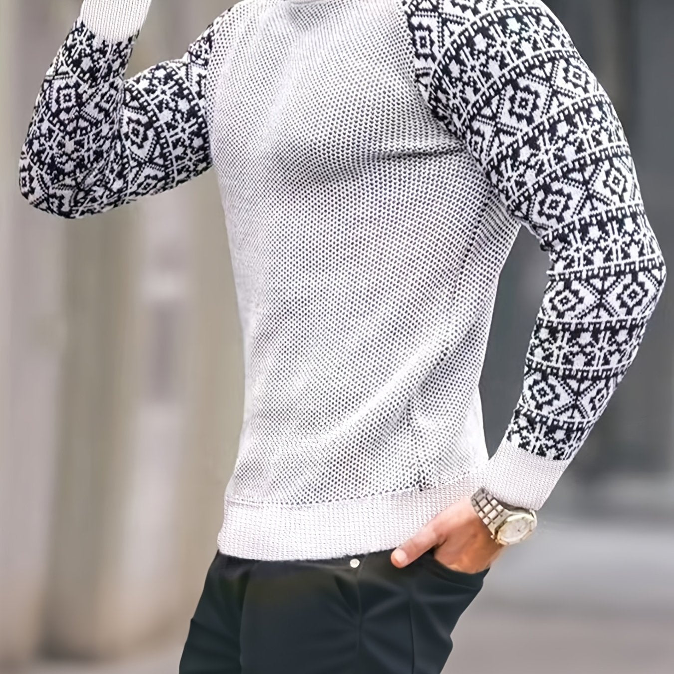 Men'S Long-Sleeve T-Shirt in a Heavy Waffle Knit for Autumn, Perfect for Casual Wear