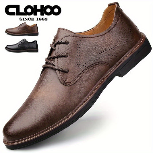 Men's Business Casual Brogue Lace-Up Shoes Cowhide Leather - ayq