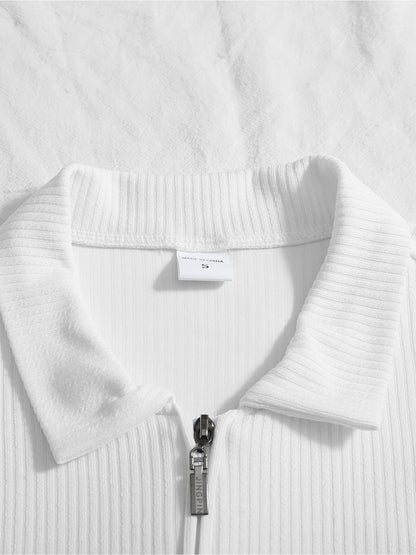 Men's Casual Long-Sleeve Ribbed Half-Zip Polo Shirt for Fall