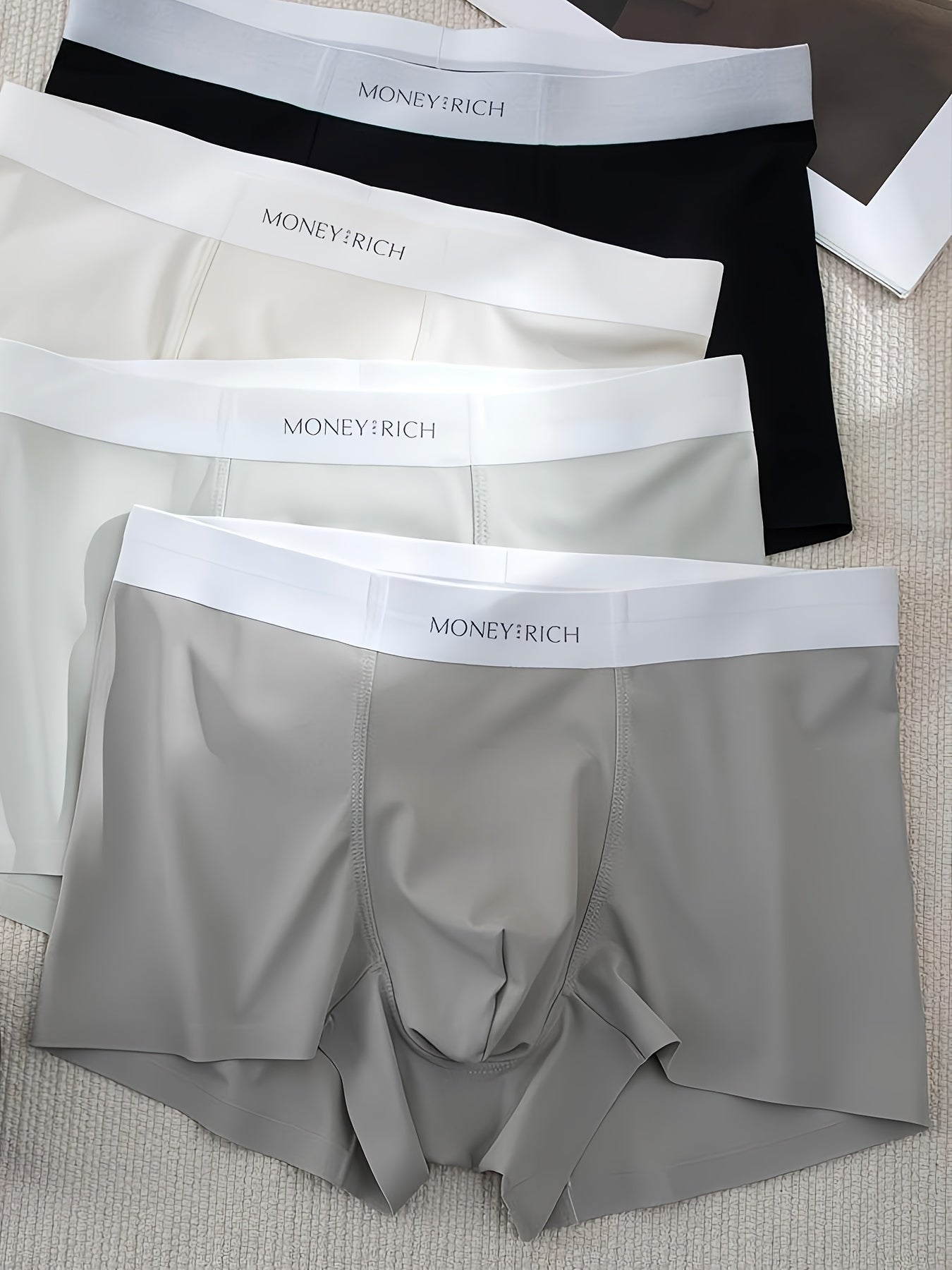 Men's Stretchy Solid Color Breathable Seamless Boxer Briefs, 4-Pack