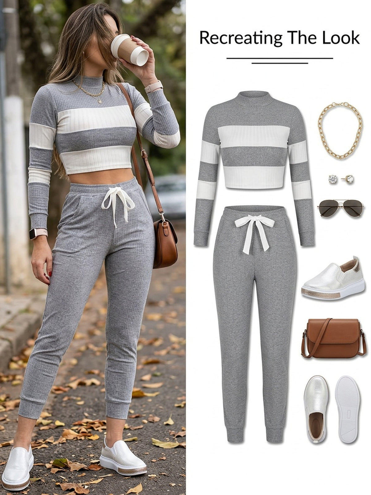 Women's Color Block Long Sleeve Casual Two-Piece Set - ayq