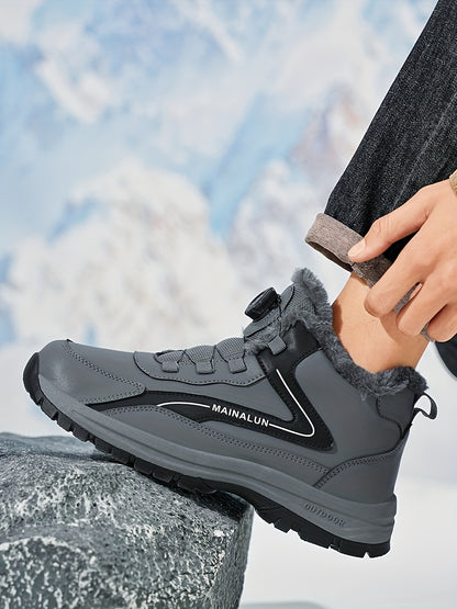 MAINALUN Men'S High-Top Winter Snow Boots - Heavy-Duty Warm Hiking Shoes with Plush Lining, Non-Slip PVC Sole, All-Terrain Traction - Heavy-Duty Winter Boots for Skiing, Snowboarding, Ice Fishing - Lightweight & Warm - Ideal