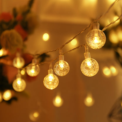 1pc, Crystal Ball Bubble Ball String Lights, 40/20/10LED, Spherical Fairy String Lights, Battery Powered, Suitable for Home, Wall Decoration, Bedroom, Party, Festival, Wedding, Autumn Decoration, Wall Decoration, Halloween, T
