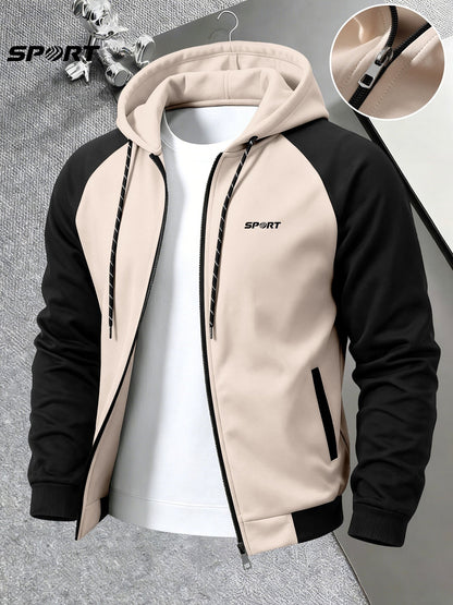 Men's Hooded Color-Block Jacket for Fall and Winter