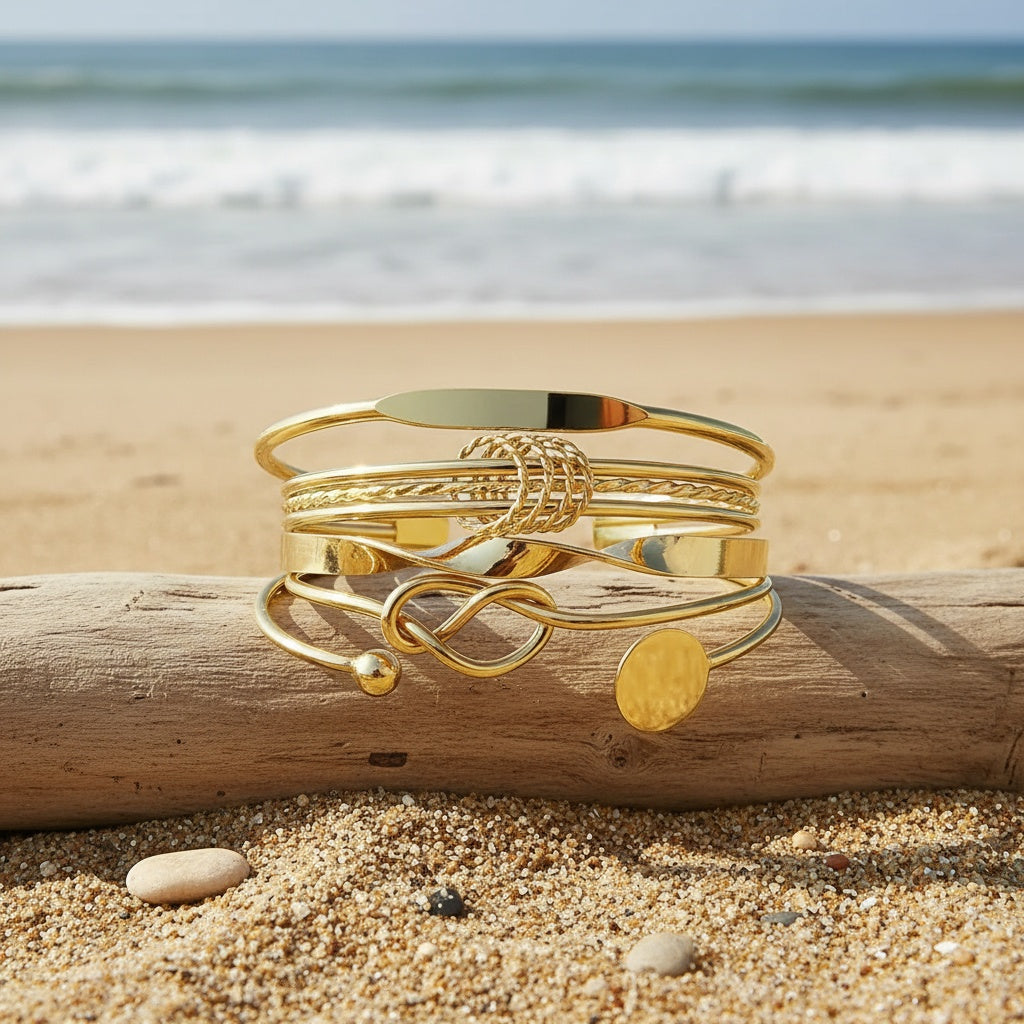 Adjustable Elegant Golden Ladies Bracelet Set of 5