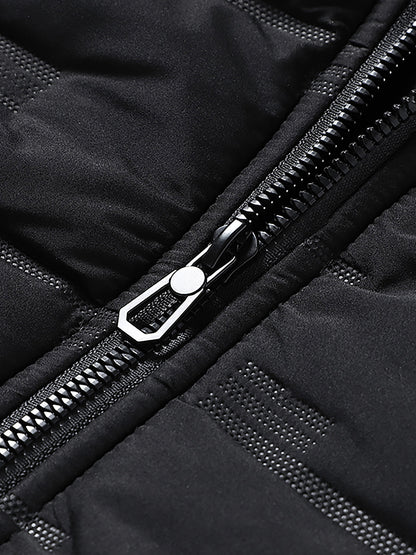 1pc Men's Heavy-Duty Winter Jacket with Hood - Stand Collar & Zippered Pockets, Grey/Black & White, Machine Washable Cold Weather Coat for Skiing, Snowboarding, Outdoor Activities (-Filled)