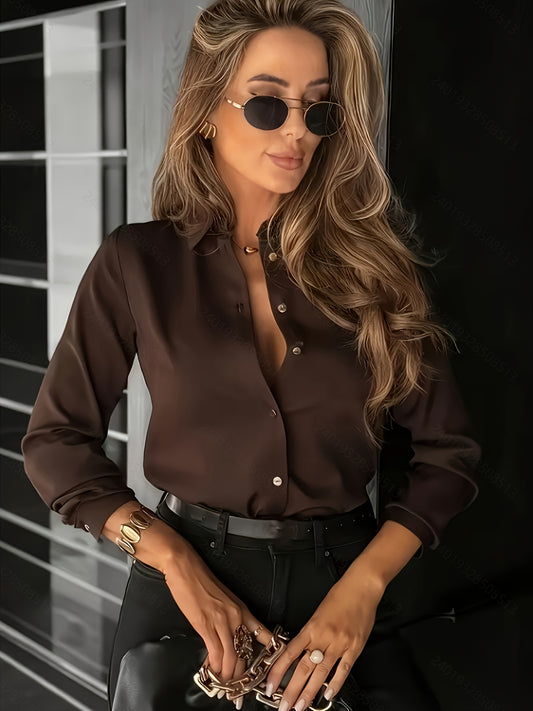 Women's Elegant Solid Color Polo Shirt for Casual Wear