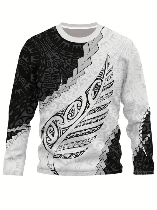 Men'S Graphic Design Long Sleeve T-Shirt Featuring The Maori Silver Fern from New Zealand, a Comfortable Casual Sweatshirt Perfect for Spring And Autumn, Ideal for Men'S Novelty Wear