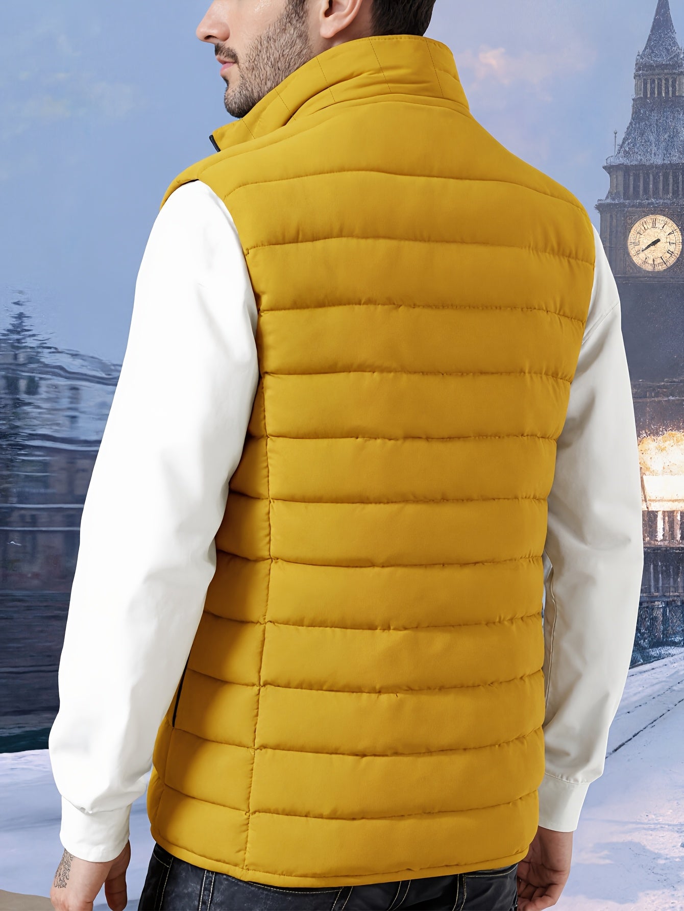 Men's Lightweight Sleeveless Vest with Stand Collar for Fall/Winter