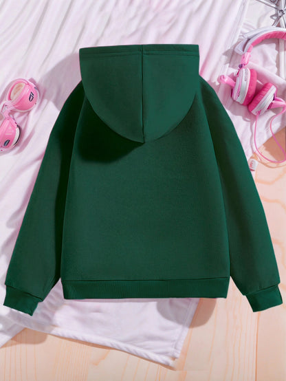 Girls' 2026 New Year'S Hooded Sweatshirt - Hello 2026 Happy New Year Lettering, Mint Green with Golden Glitter Accent, Cozy Fleece Pullover for Christmas & New Year, Winter Casual Wear, Christmas Sweatshirt, Festive Clothing,