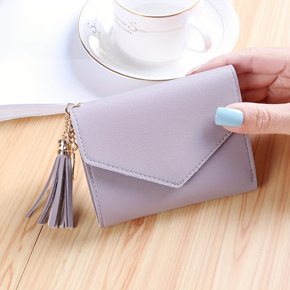 Valentine's Day Gift for Women, Fashionable Foldable Tassel Ladies Wallet, Christmas Gift, Tri-Fold Women's Wallet, Card Holder Coin Purse, Halloween Gift Short Wallet, Birthday and Mother's Day Gift
