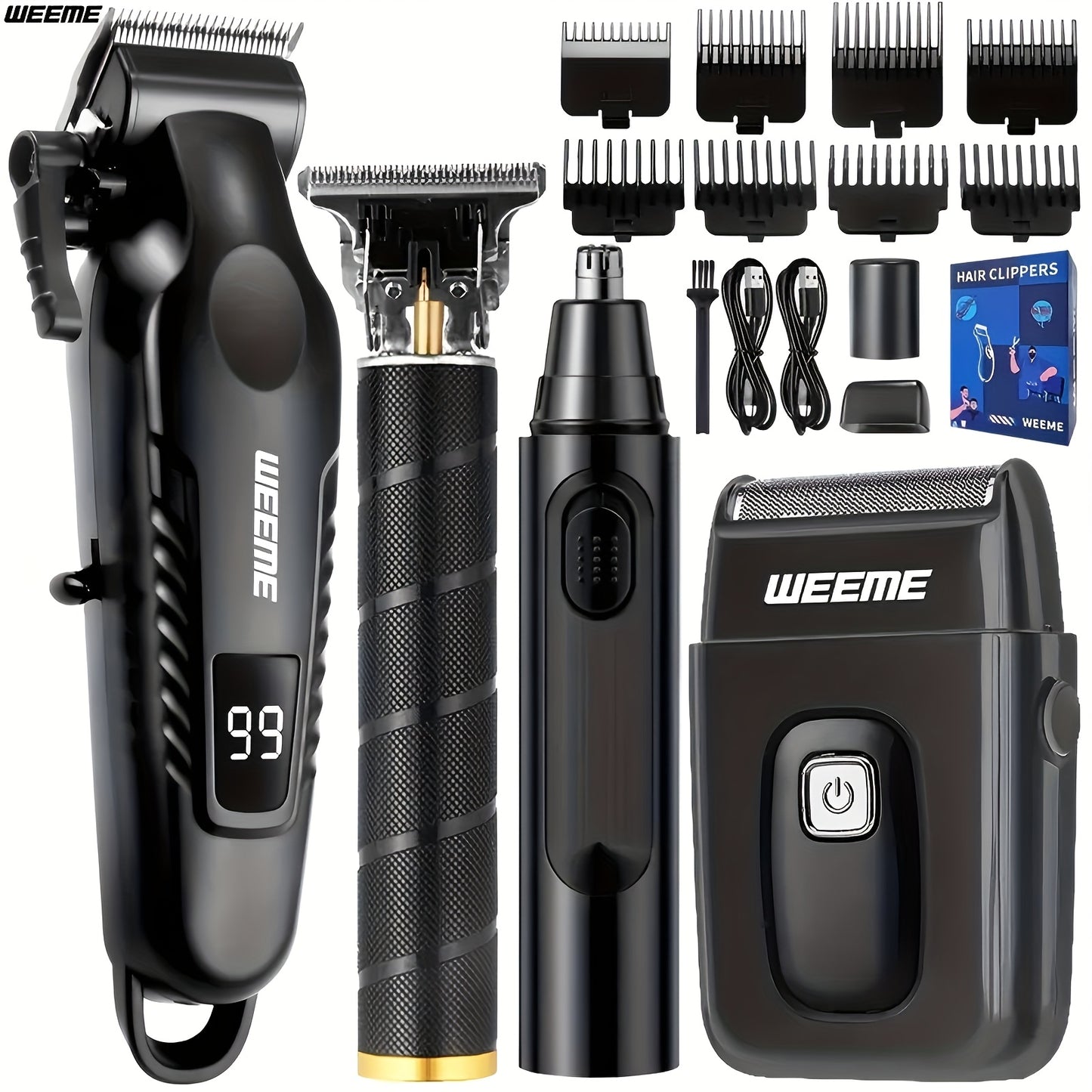 WEEME 4pcs Rechargeable Electric Grooming Kit for Men - Hair Clipper Electric Foil Shavers and Beard Trimmers, Ear, Nose Hair Trimmer Set, USB Charged - Perfect Holiday Gift - ayq