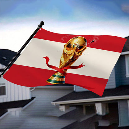 Austrian Football Flag with Golden Trophy - Durable Outdoor Banner