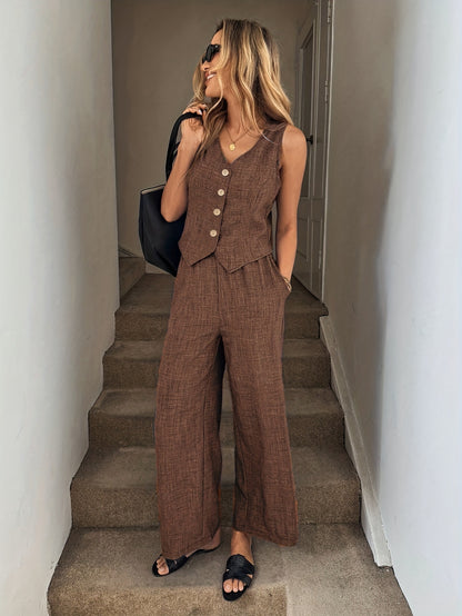 Women's Elegant Sleeveless Vest and Long Pants 2-Piece Set