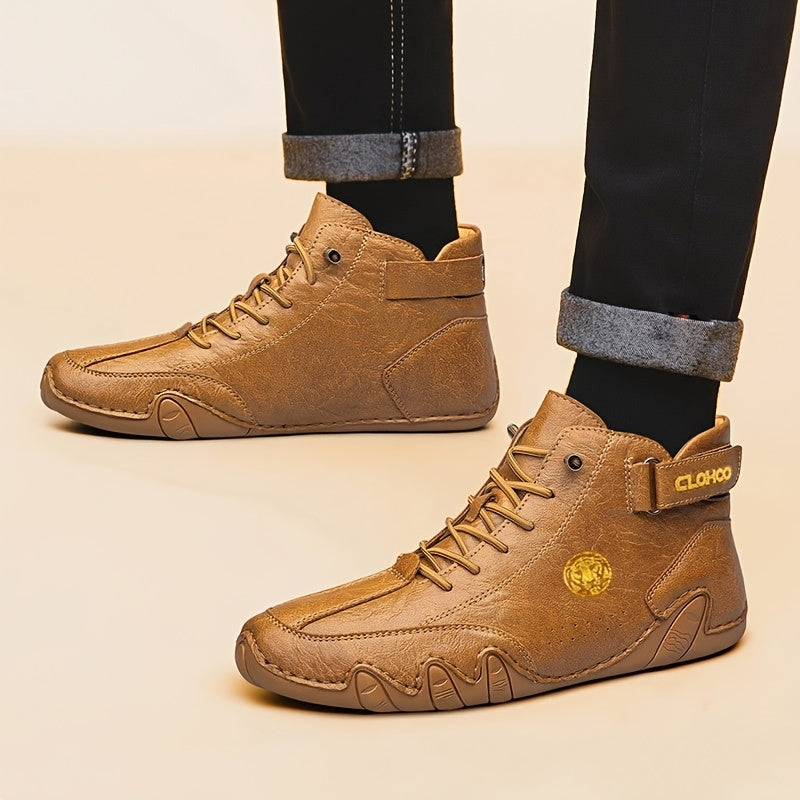 Men's Casual High-Top Sneakers with Soft PU Upper and Rubber Sole