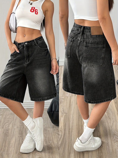 Women’s Casual Wide-Leg Denim Bermuda Shorts for Spring/Summer