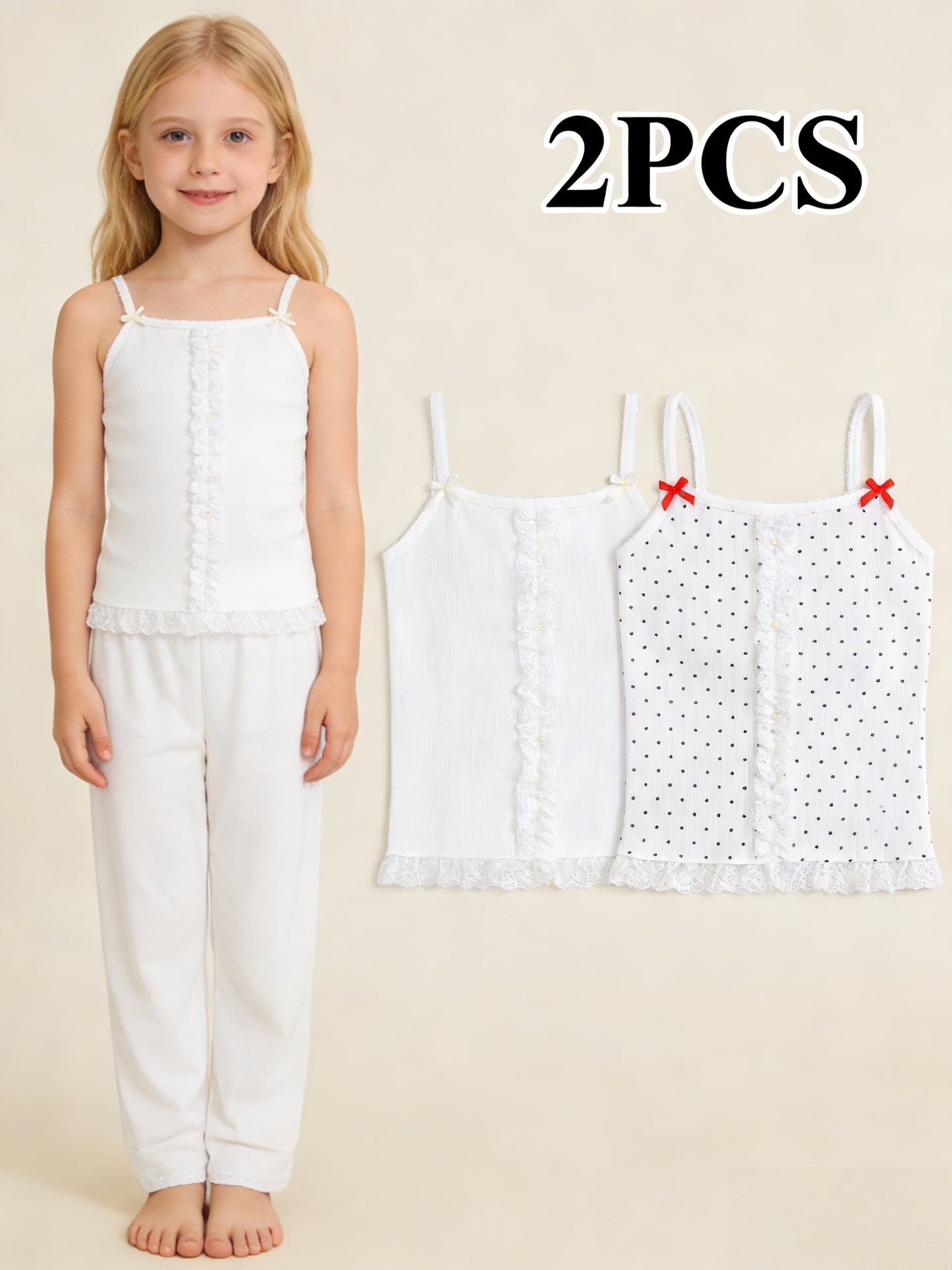 Girls' Soft Ribbed Base Layer Underwear Set with Lace Trim