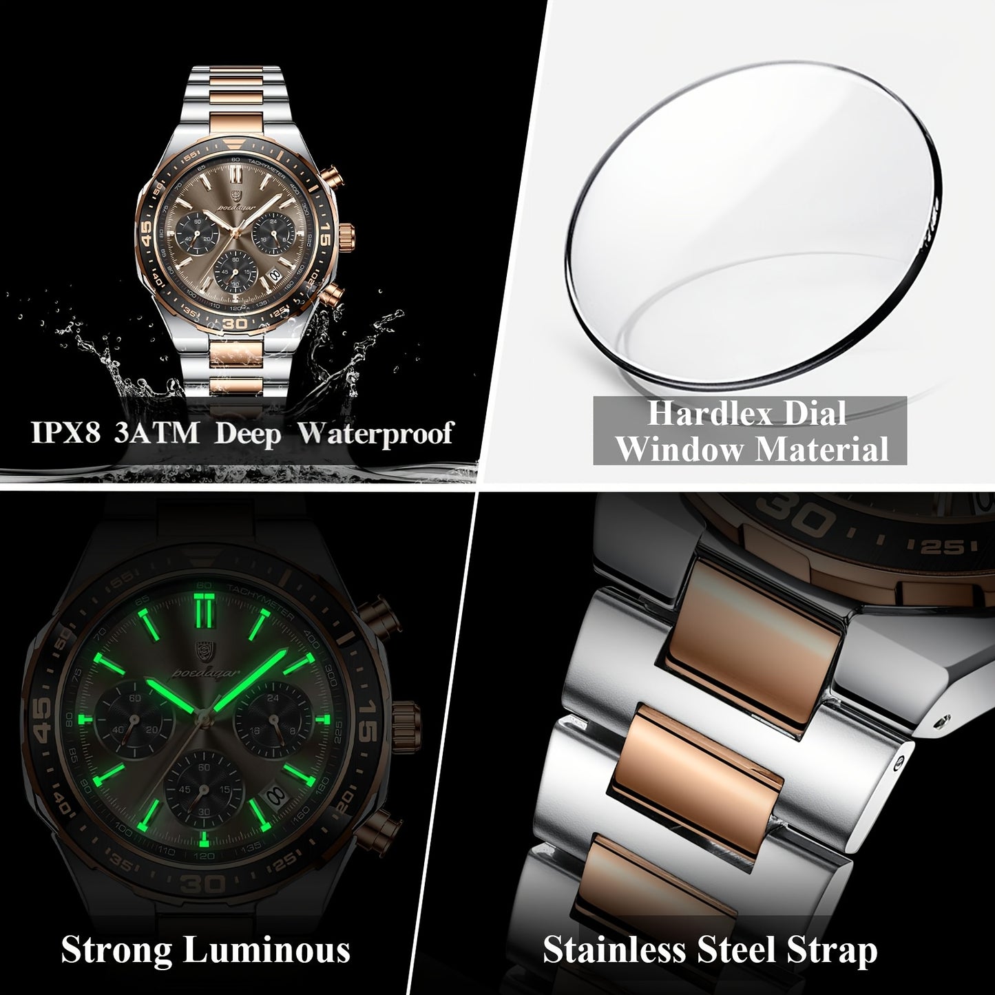 Men's Business Quartz Watch Stainless Steel Waterproof