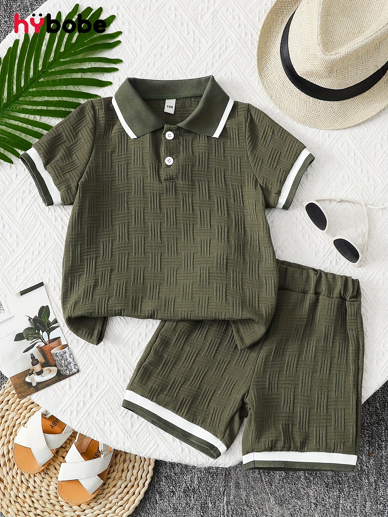 Boys' Summer Casual Half-Button T-Shirt and Shorts Set