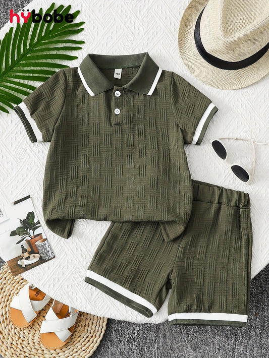 Boys' Summer Casual Half-Button T-Shirt and Shorts Set