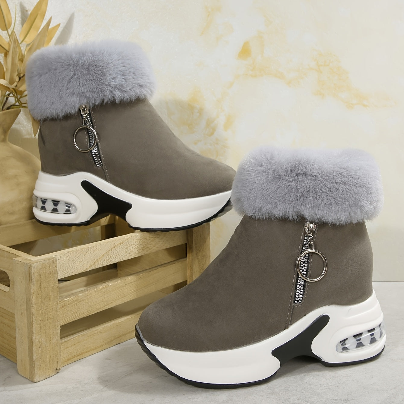 Women's Mid-Calf Boots, Winter New Arrival Thick-Soled Fleece-Lined Warm Short Ankle Boots with Extra Padding