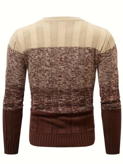 Men'S Casual Pullover Sweater for Spring And Autumn, Featuring a Color-Blocked Cable Knit Design, Made from 100% Acrylic Material.