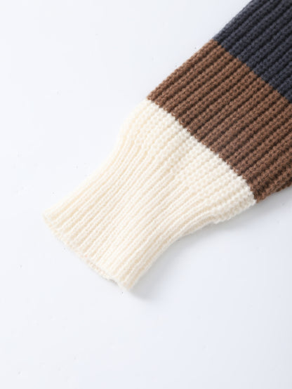 JNBLDA Chic Striped Knitted Sweater, Men's Casual Warm Stretch Round Neck Pullover Sweater for Fall Winter