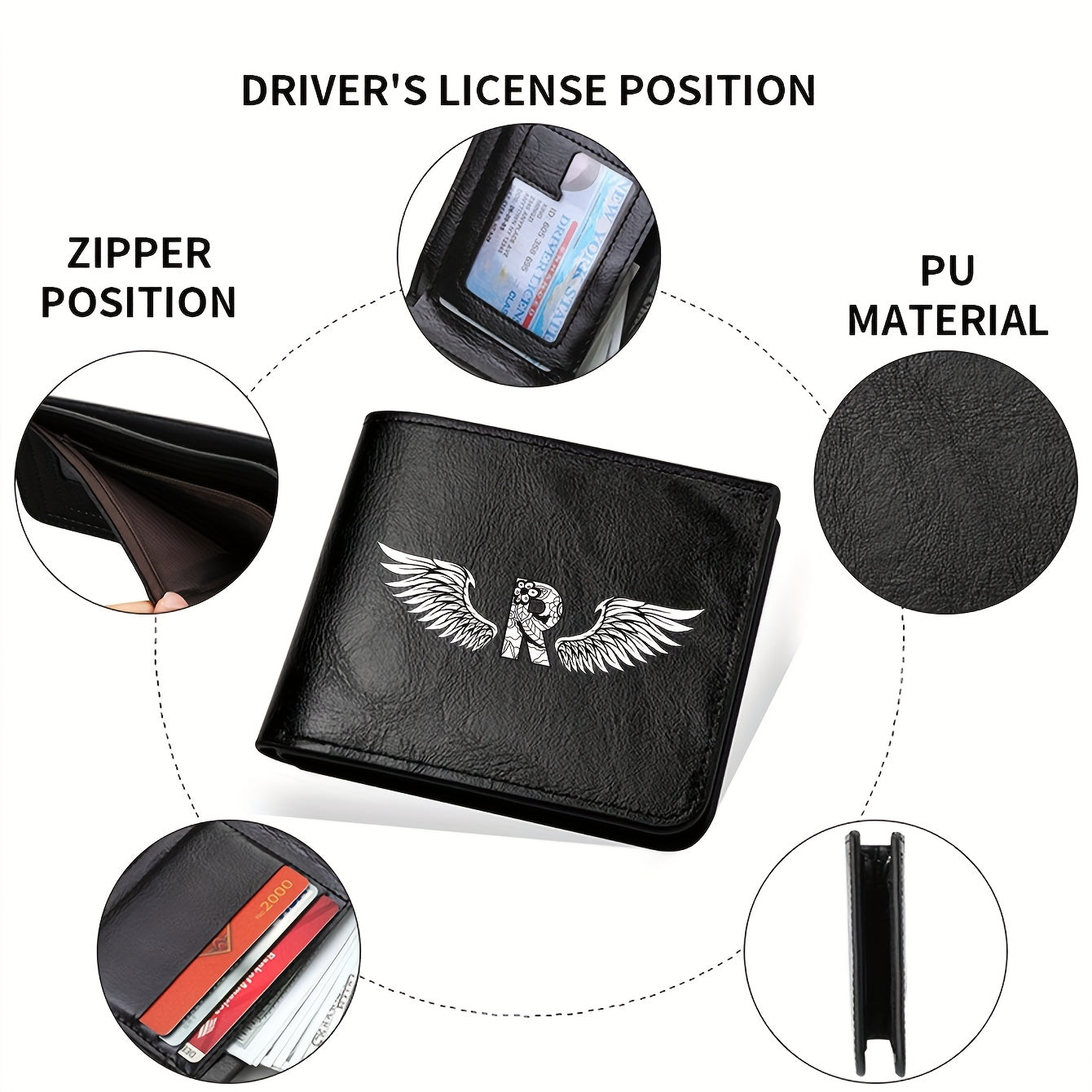 Wing Letter Print Faux Leather Wallet - Casual Fold Design with Credit Card Slots and Coin Purse, Perfect Valentine's Day Gift