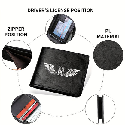 Wing Letter Print Faux Leather Wallet - Casual Fold Design with Credit Card Slots and Coin Purse, Perfect Valentine's Day Gift