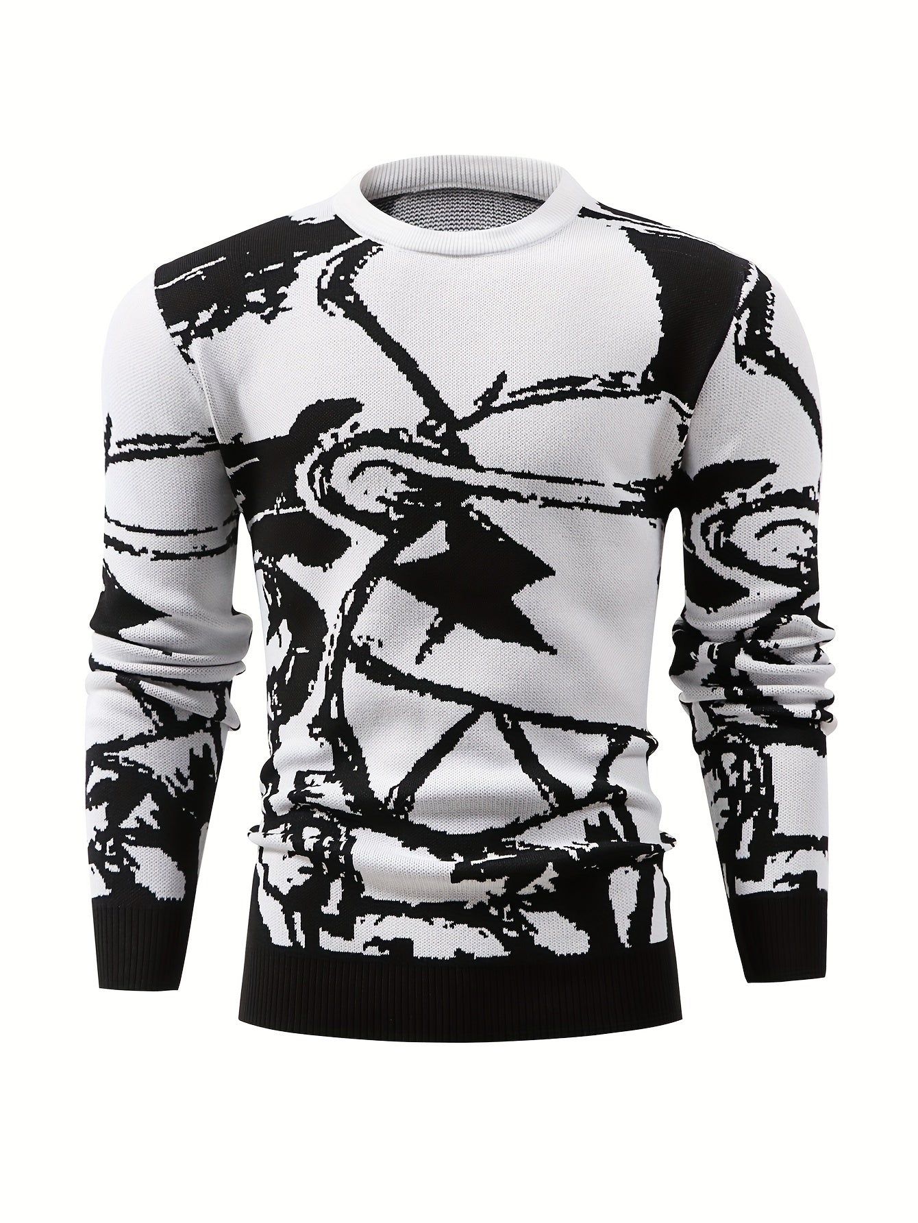 Temujin OBM Men's Fashion New Starry Sky Jacquard Contrast Knit Long Sleeve Pullover Sweater