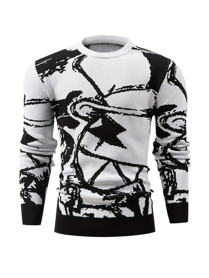 Temujin OBM Men's Fashion New Starry Sky Jacquard Contrast Knit Long Sleeve Pullover Sweater
