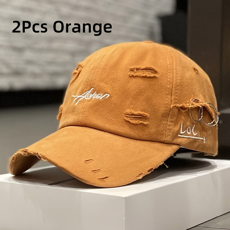 1/2pcs Vintage Ripped Baseball Cap Washed Distressed Dad Hats Letter Embroidery Hip Hop Sun Hats for Women & Men