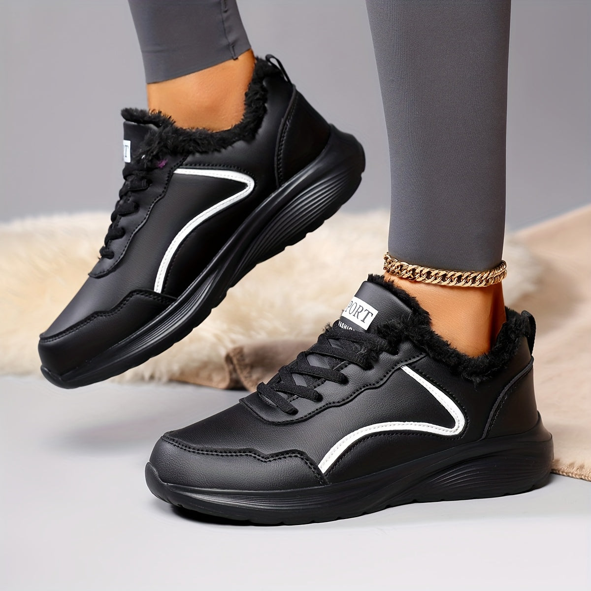 Women'S Winter Snow Boots - Thick Platform Sole for Traction, Lightweight Cold Weather Shoes with Lace-Up Closure, Slip-Resistant EVA Outsole - All- Synthetic faux leather-like Upper - Warm Insulated for Running, Hiking, Ever