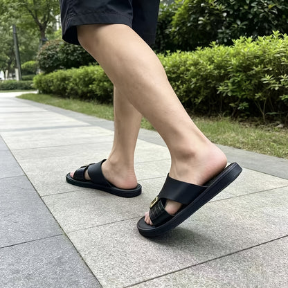 Men's Luxury Crocodile Embossed Slide Sandals with Metal Buckle