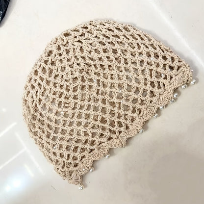 Lightweight Gray Crochet Hand-Hollow Brimless Hat for Women