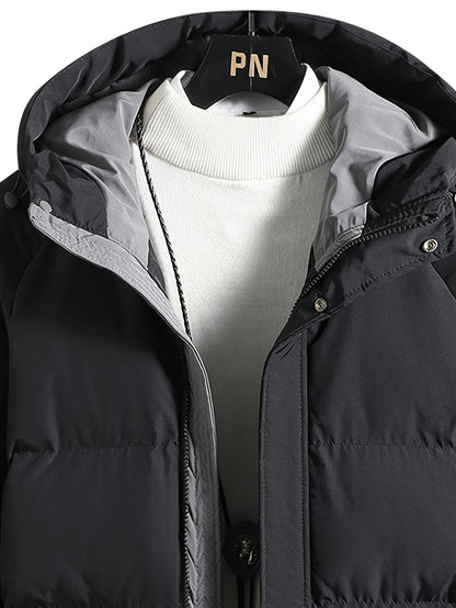 Men'S Heavyweight Winter Hooded Jacket - Thermal Insulated Cold Weather Coat with Zipper Closure, Long Sleeve Outerwear for Hiking, Skiing, Thick, Hiking Gear, Sleek Design, Durable Construction, Outdoor Enthusiasts