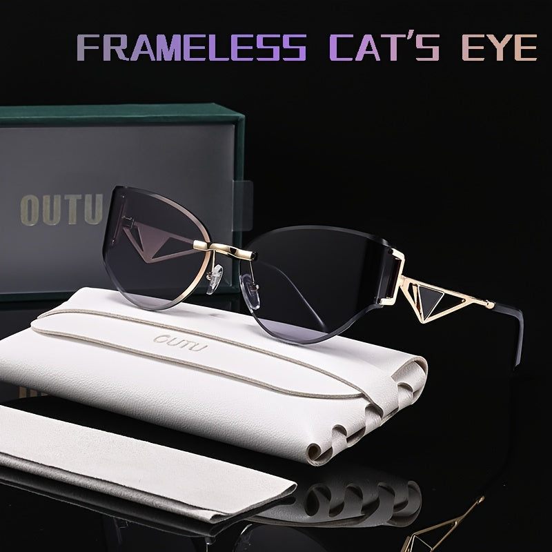 Cat-Eye Rimless Women's Glasses with Hollow-Out Metal Temples